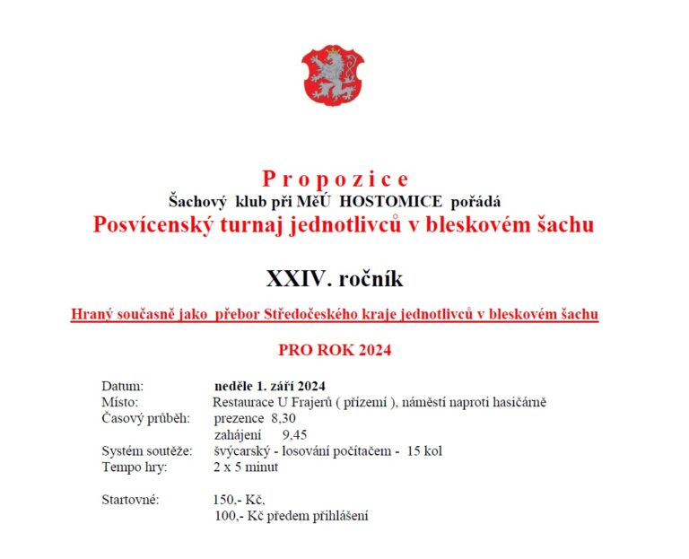 Posvícenský turnaj jednotlivců v bleskovém šachu Hostomice – 24. ročník (KP SŠS)
