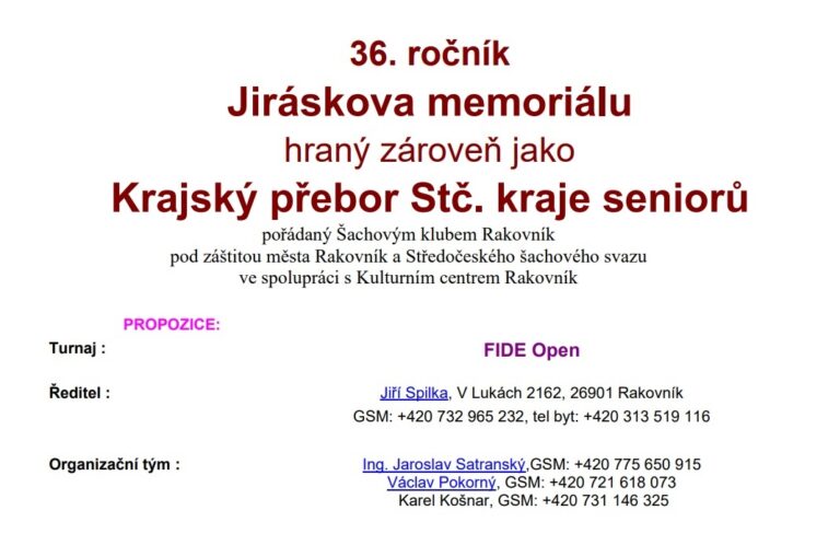 Jiráskův memoriál Rakovník – 36. ročník (KP SŠS)