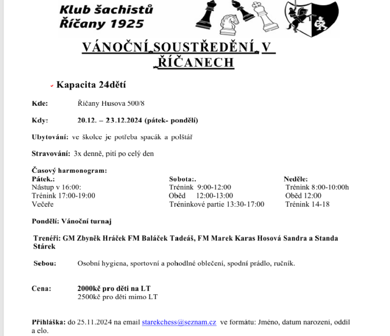 Soustředění Říčany 20-23.12.2024
