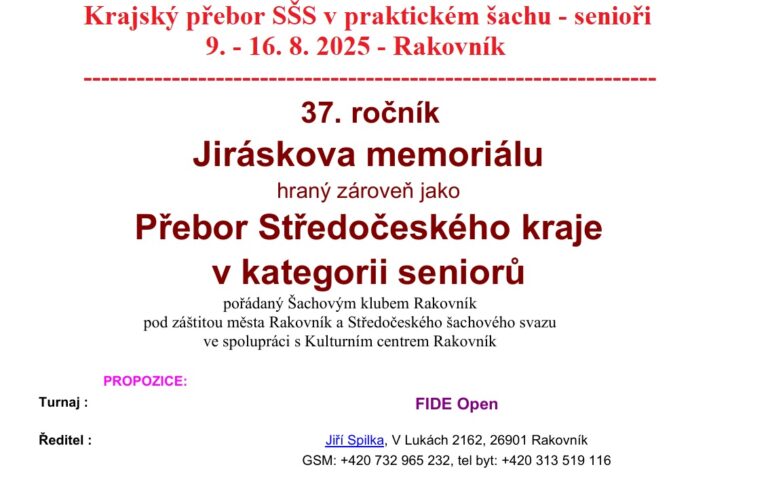 Jiráskův memoriál – 37. ročník – praktický šach (KP SŠS)