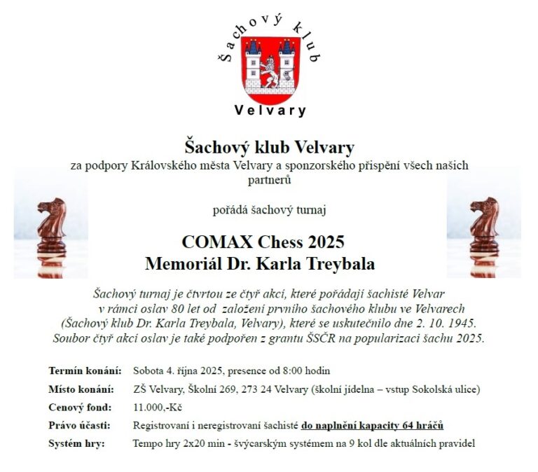 COMAX Chess 2025 – Memoriál Dr. Karla Treybala