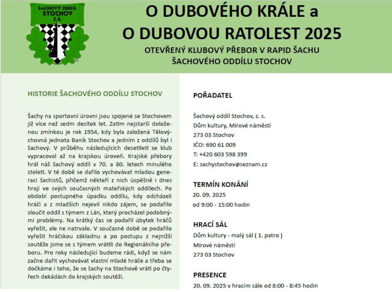O dubového krále a o dubovou ratolest 2025 – rapid turnaj Stochov