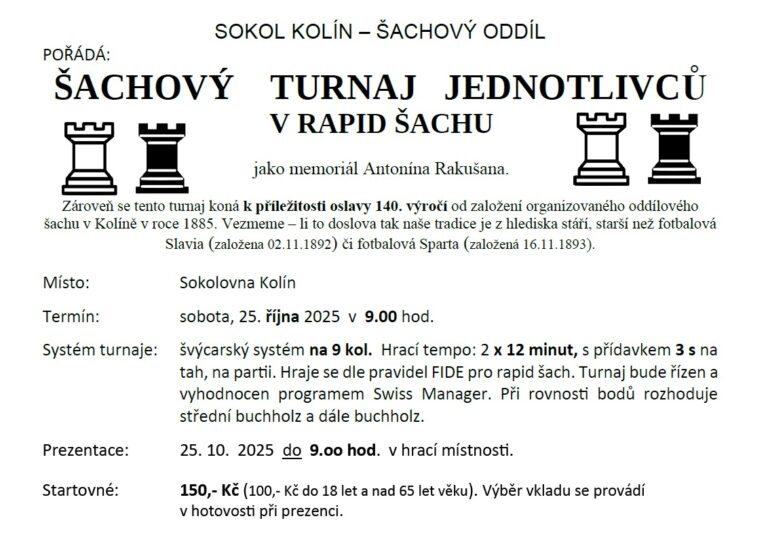 Šachový turnaj jednotlivců v rapid šachu – Kolín